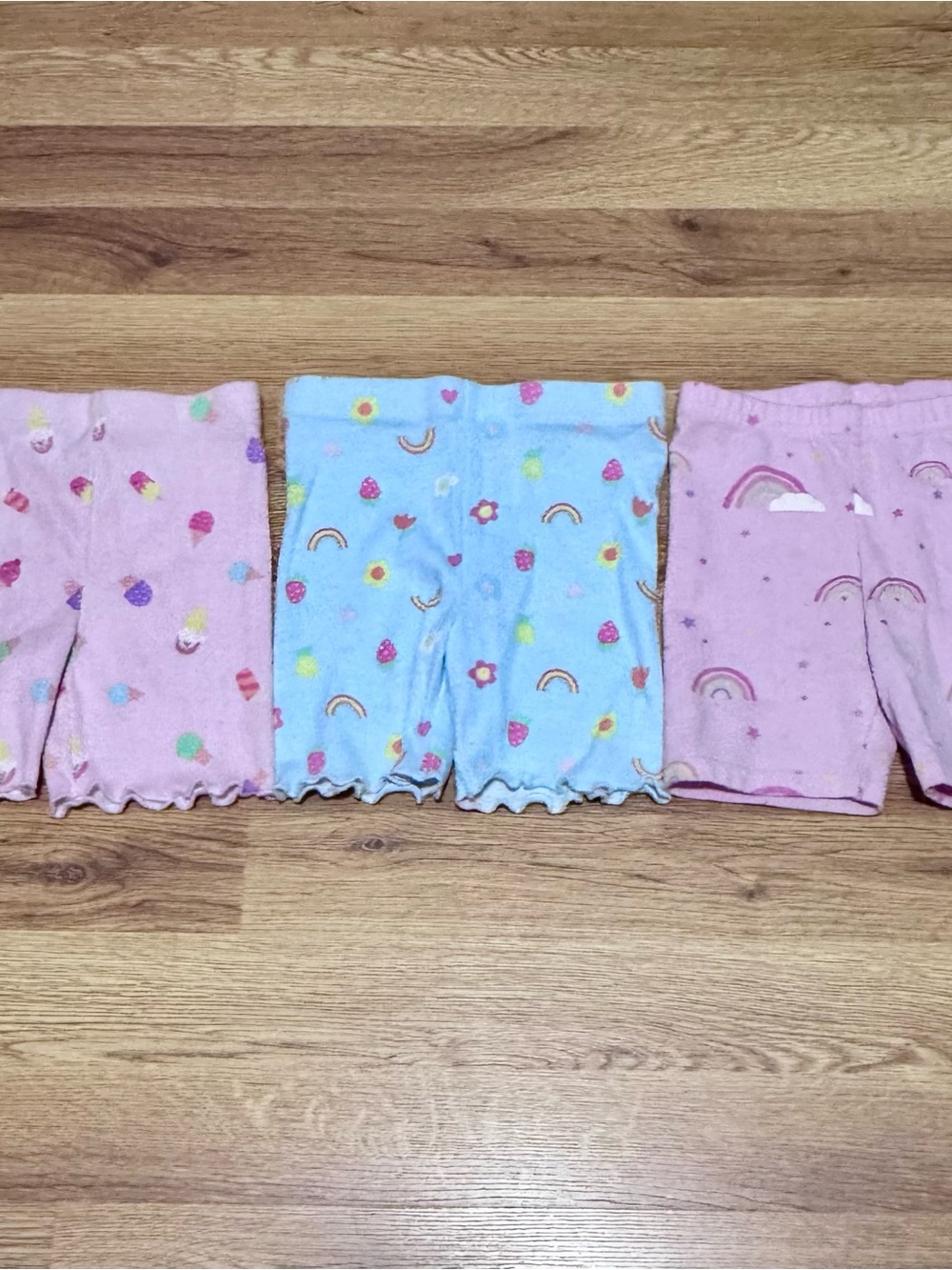 Girl's Rainbow & Sweet Print Knit Shorts Trio - Pastel Pink & Blue, Size 3T